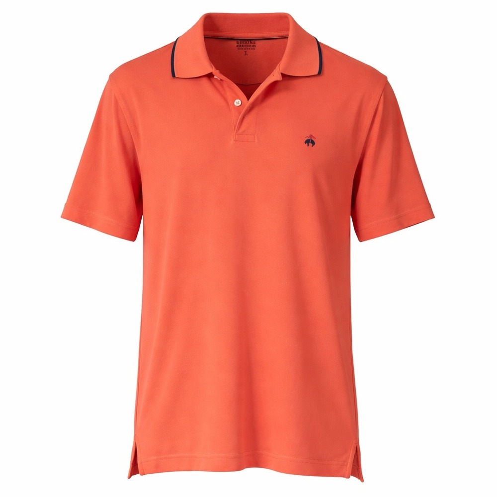 Brooks Brothers Mens Performance Polo Shirt Coral Orange Stretch Logo Large